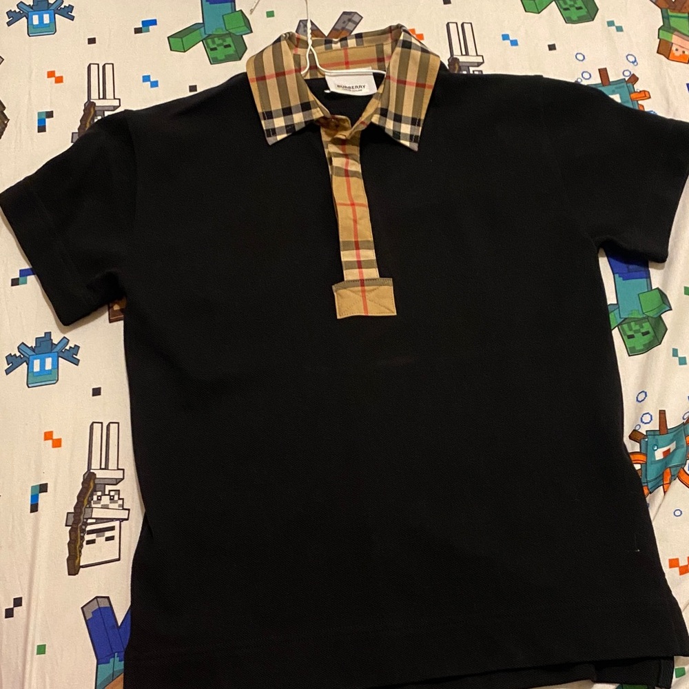 Burberry Black Polo with Plaid Collar